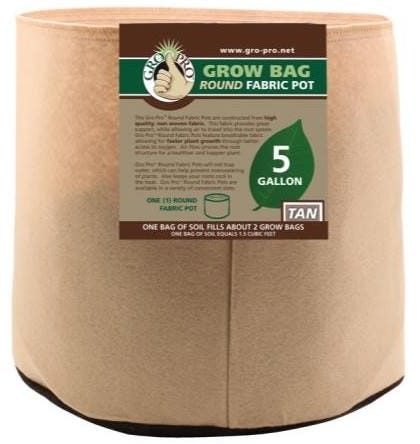 Gro Pro Premium Round Fabric Pot - Tan - 5 Gal