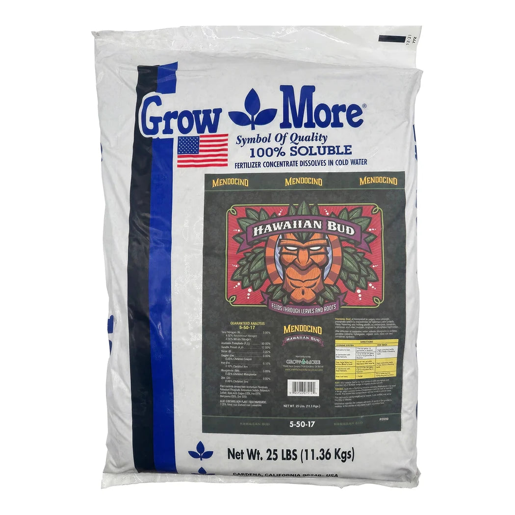 Grow More Hawaiian Bud 5-50-17 water soluble bloom fertilizer, 25 lb bag
