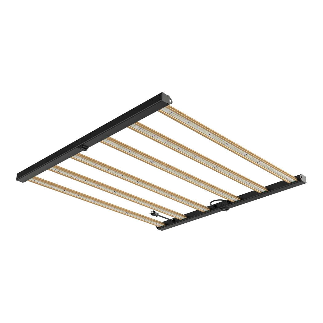 Grower's Choice ROI-F720 720W LED grow light fixture, 208v-277v hardwire, angled view of the six-bar frame