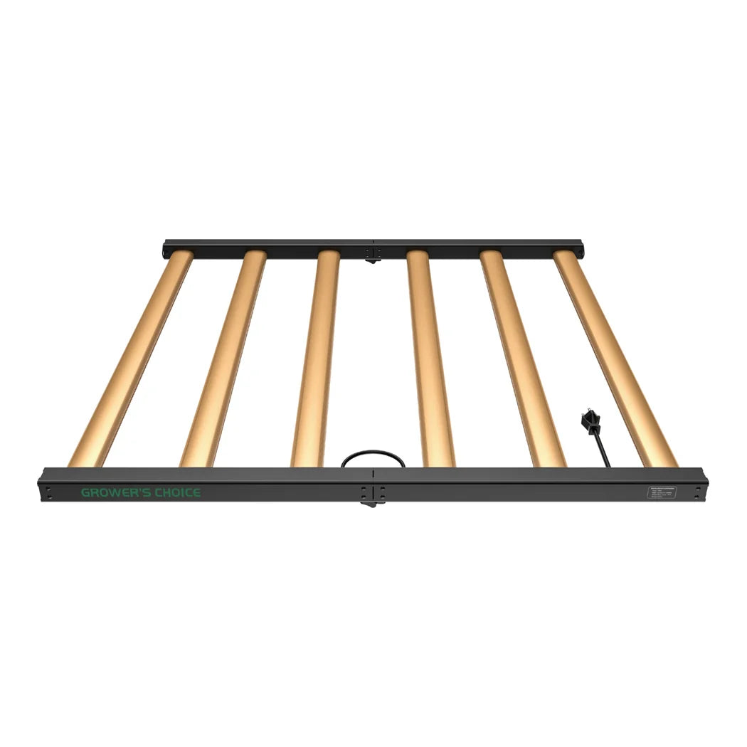 Grower's Choice ROI-F720 LED fixture front view with brand marking on the frame rail