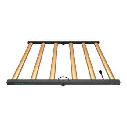 Grower's Choice ROI-F720 LED fixture front view with brand marking on the frame rail