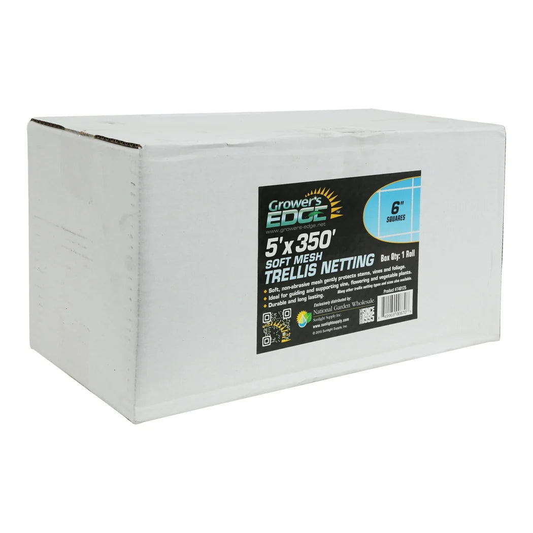 Grower's Edge Soft Mesh Trellis Netting Bulk Roll 5 ft x 350 ft w/ 6 in Squares - retail carton