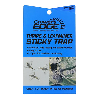 Grower's Edge thrips and leafminer sticky trap, blue card front with 1 in grid