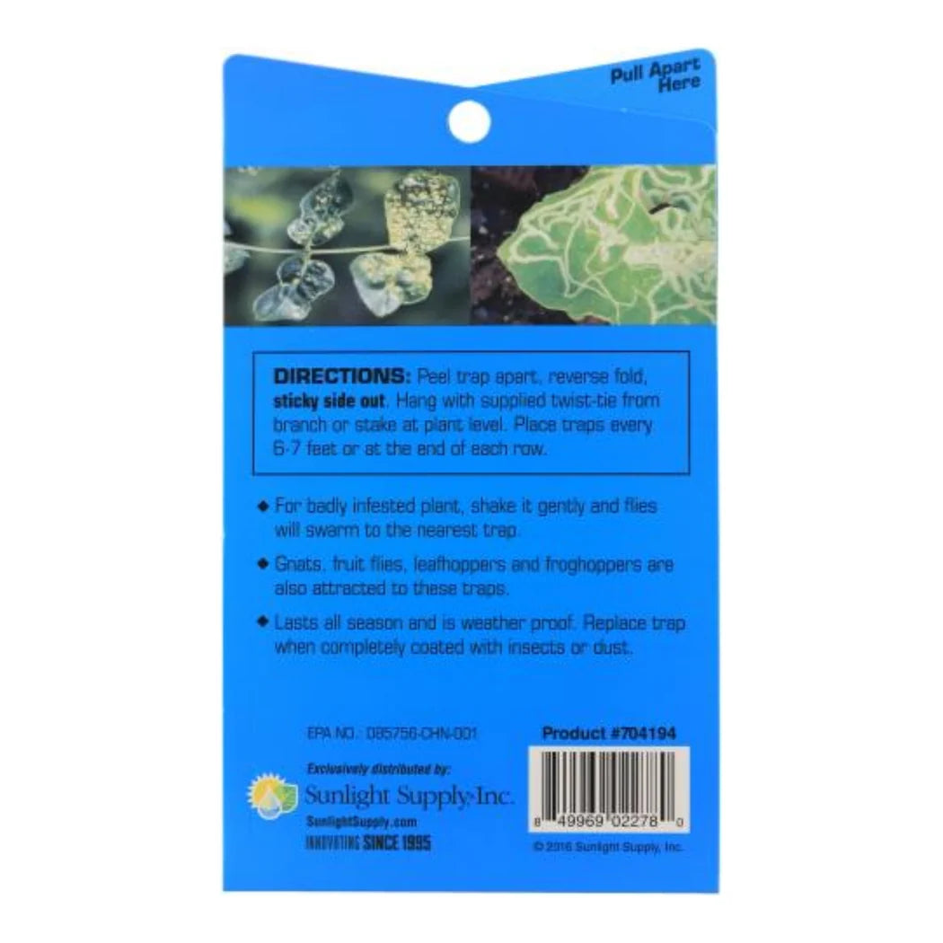Grower's Edge blue sticky trap back label with directions, product 704194