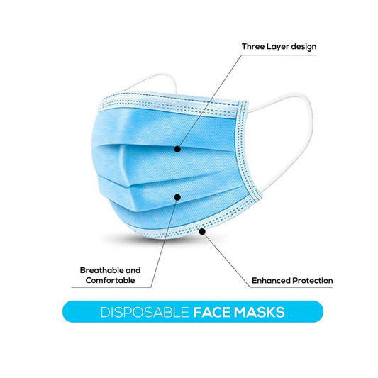 Disposable Face Mask 3 Layers BFE 95% (50-pack) FDA Approved