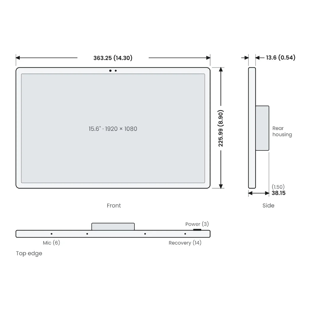 Growlink displayLINK dimensions: 363.25 x 225.99 mm panel, 13.6 mm thick, 38.15 mm total depth
