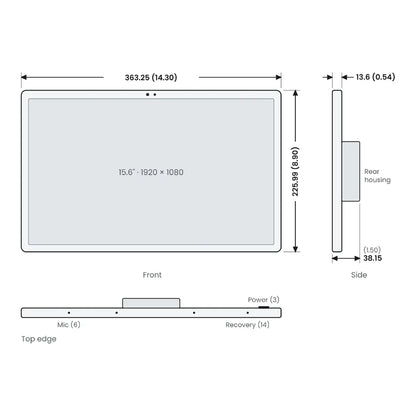 Growlink displayLINK dimensions: 363.25 x 225.99 mm panel, 13.6 mm thick, 38.15 mm total depth