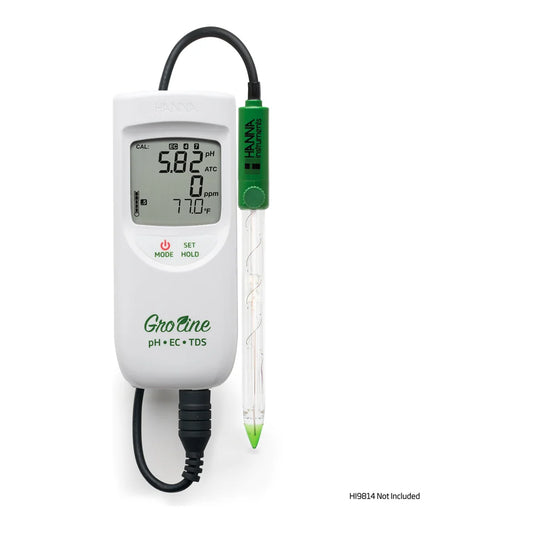 HI12943 electrode connected to a Hanna HI9814 meter (meter sold separately)