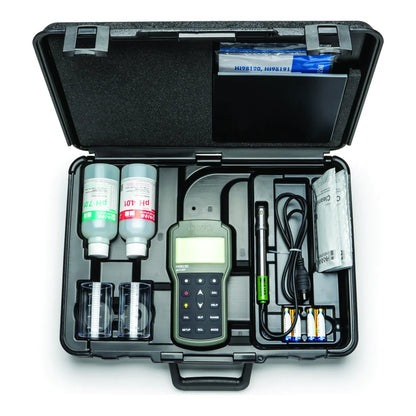 Hanna HI98190 kit in its carrying case with electrode and calibration solutions