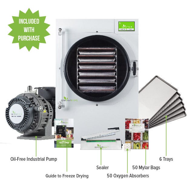 Harvest Right Freeze Dryer - Large - White - With Mylar Starter Kit Included with Oil-Free Pump Purchase