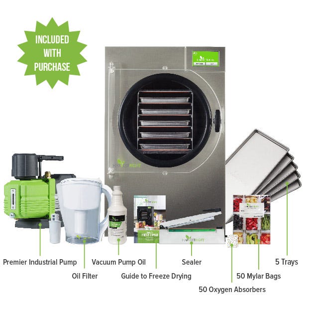 Harvest Right Freeze Dryer - Medium - Stainless Steel - With Mylar Starter Kit Included with Premier Pump Purchase