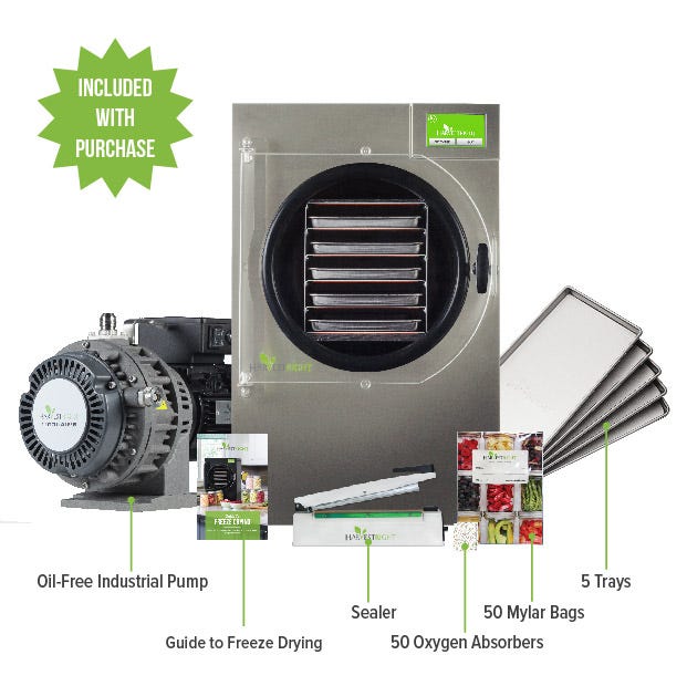 Harvest Right Freeze Dryer - Medium - Stainless Steel - With Mylar Starter Kit Included with Oil-Free Pump Purchase