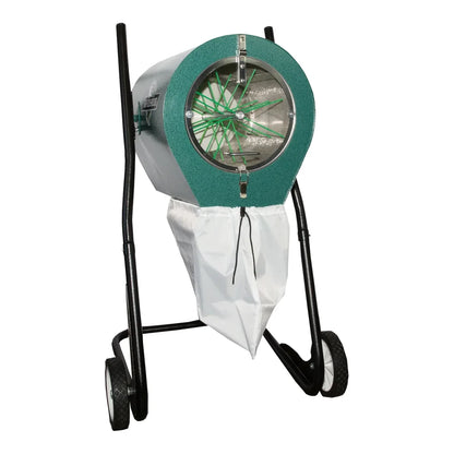 High-Tech 2 lb shred sifter on its wheeled stand with collection bag