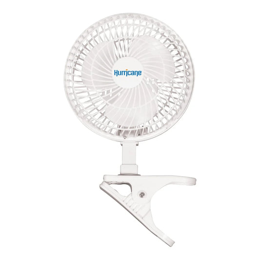 Hurricane Classic 6 inch clip fan, white, with spring clamp and 2-speed control