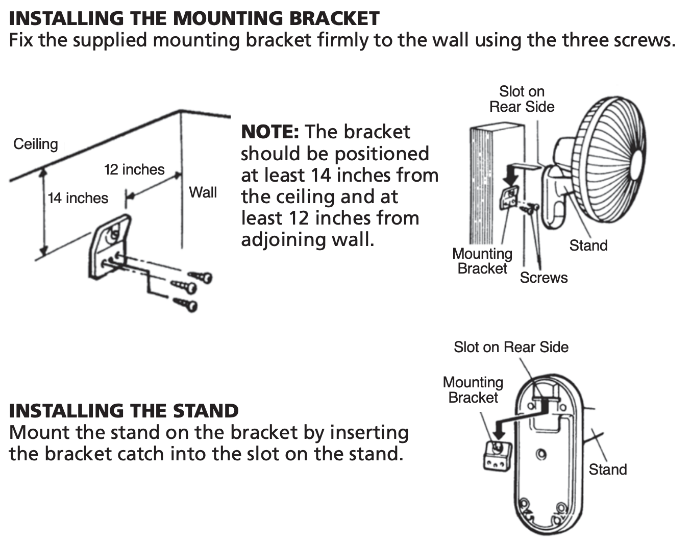 Hurricane Wall Mount Fan Mounting Instructions Diagram