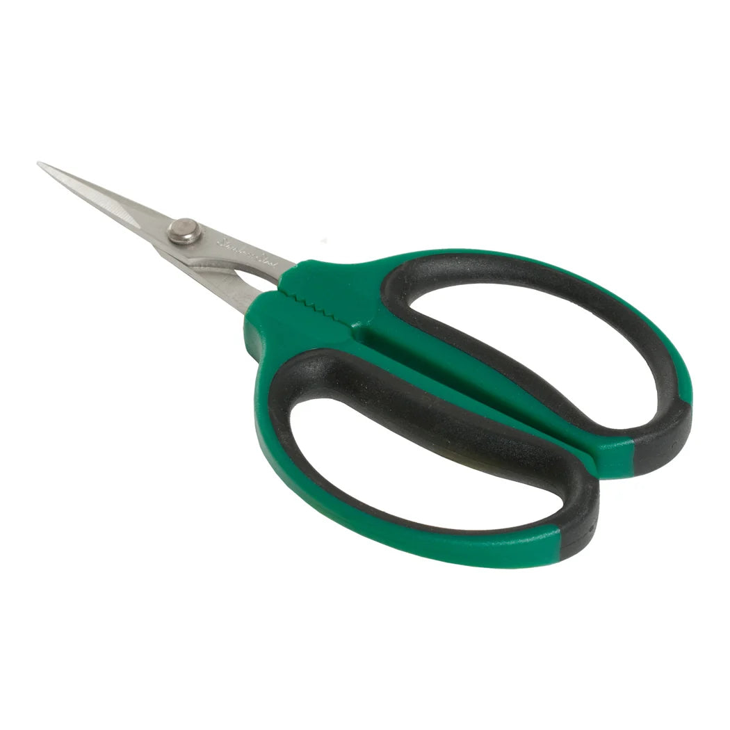 Hydrofarm bonsai shears with 40 mm stainless blades and green cushioned loop handles
