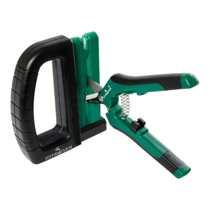 Hydrofarm Precision Pruner and Scissor Sharpener - sharpener in use with a pruner