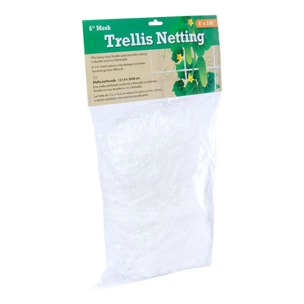 Hydrofarm trellis netting 4 ft x 100 ft, 6 inch mesh, in retail packaging