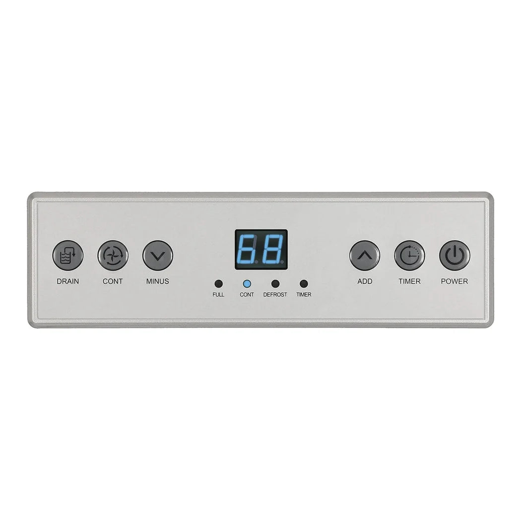 Ideal-Air Pro Series dehumidifier control panel with digital humidity display and timer