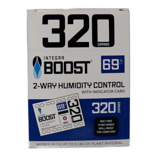 Integra Boost 320g 69% RH retail POP display box, 2-way humidity control with indicator card