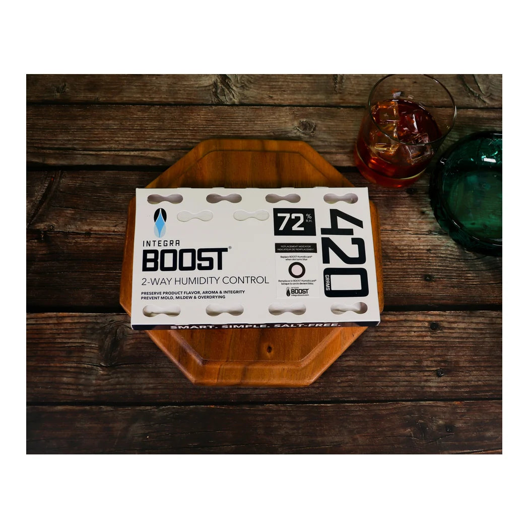 Integra Boost 420 gram 72% RH 2-way humidity control pack shown in use