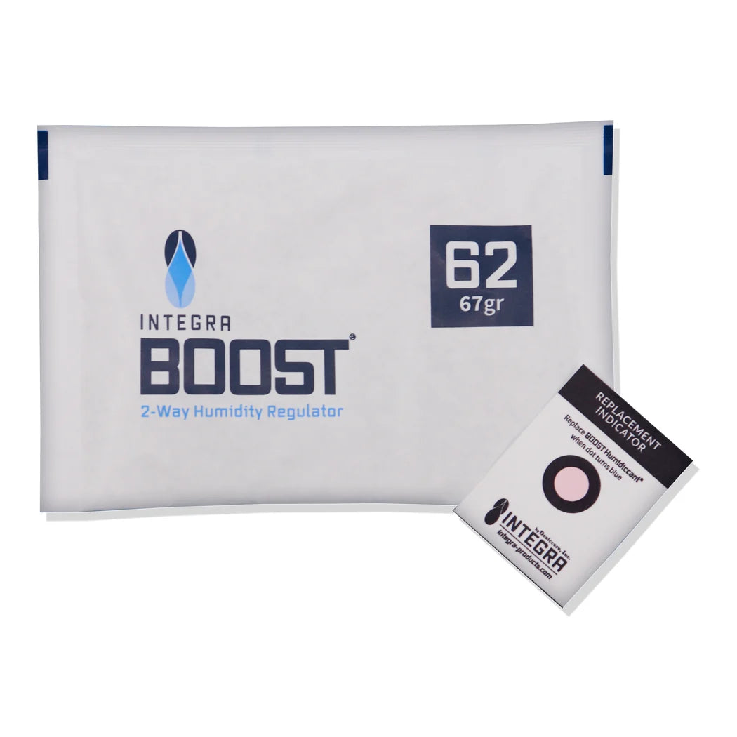 Integra Boost 67g 62% RH humidity control pack with replacement indicator card