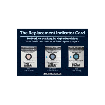 Integra Boost replacement indicator card colour guide: pink, lavender and blue