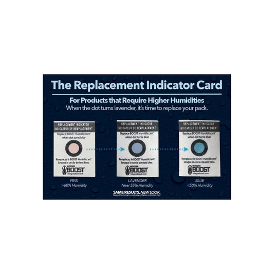Integra Boost replacement indicator card colour guide: pink, lavender and blue