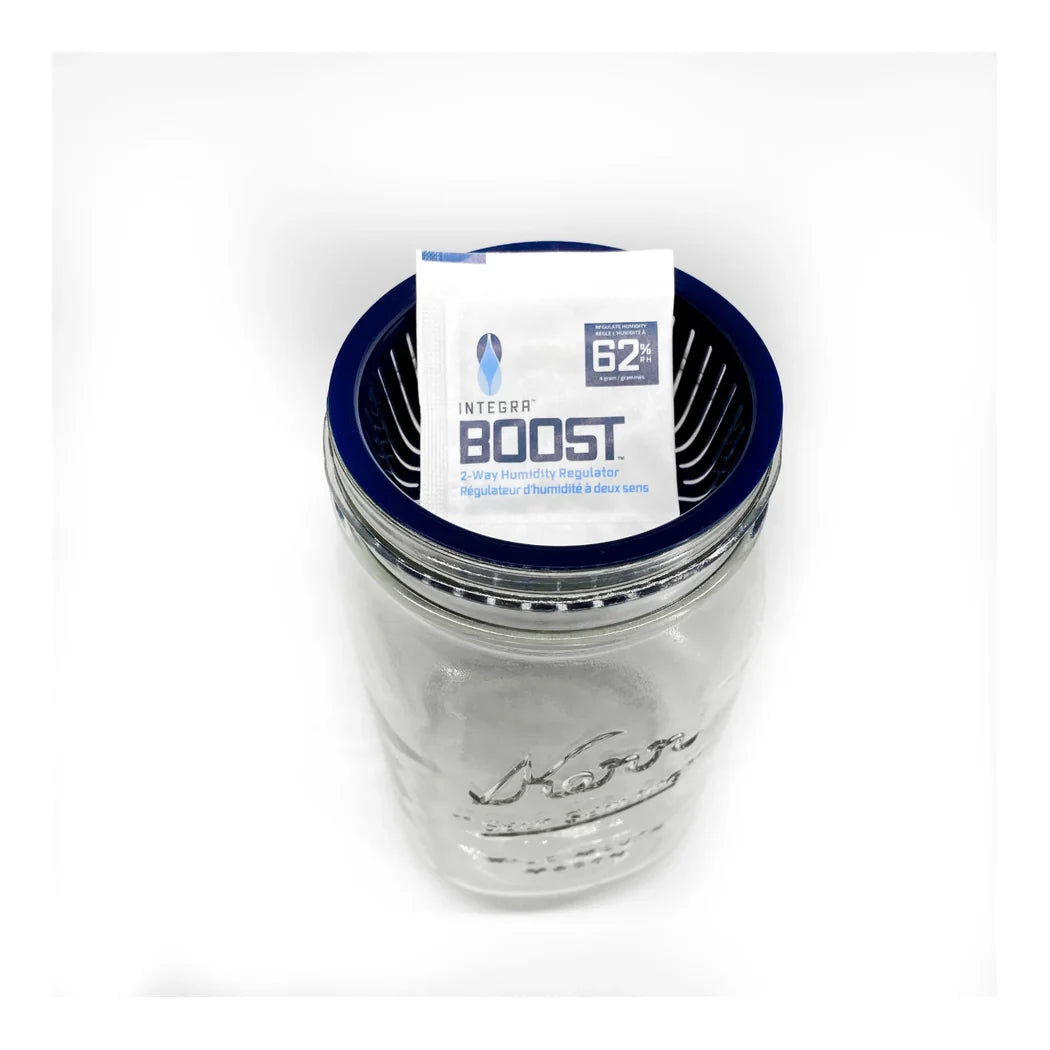 Integra Boost Kerr mason jar with pod holder and 4g 62% RH Boost pack