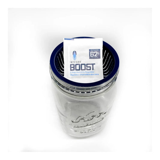 Integra Boost Kerr mason jar with pod holder and 4g 62% RH Boost pack