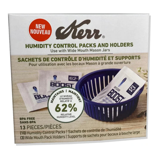 Kerr Humidity Control Packs and Holders retail box for wide mouth Mason jars, 13 pieces maintaining 62% relative humidity