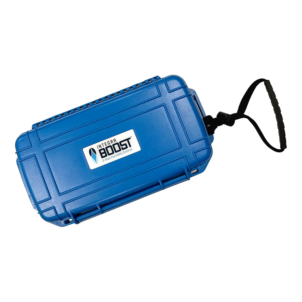 Integra Boost blue plastic travel cigar case with carry lanyard