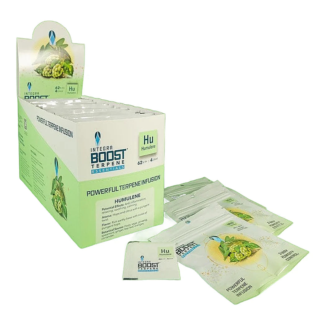 Integra Terpene Essentials 4g Humulene - R.H. 62% (master case of 288 packs) - display box, angled view