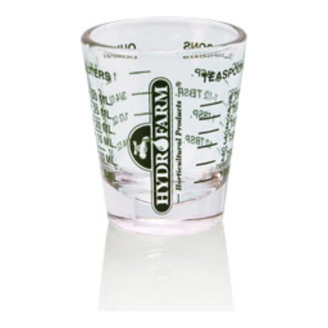 Hydrofarm mini measure shot glass with millilitre, ounce and teaspoon graduations