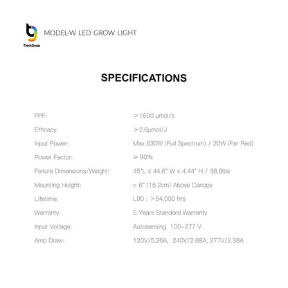 Model-W Specifications