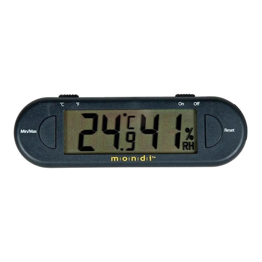 Mondi Mini Greenhouse thermo-hygrometer showing temperature in Celsius and relative humidity