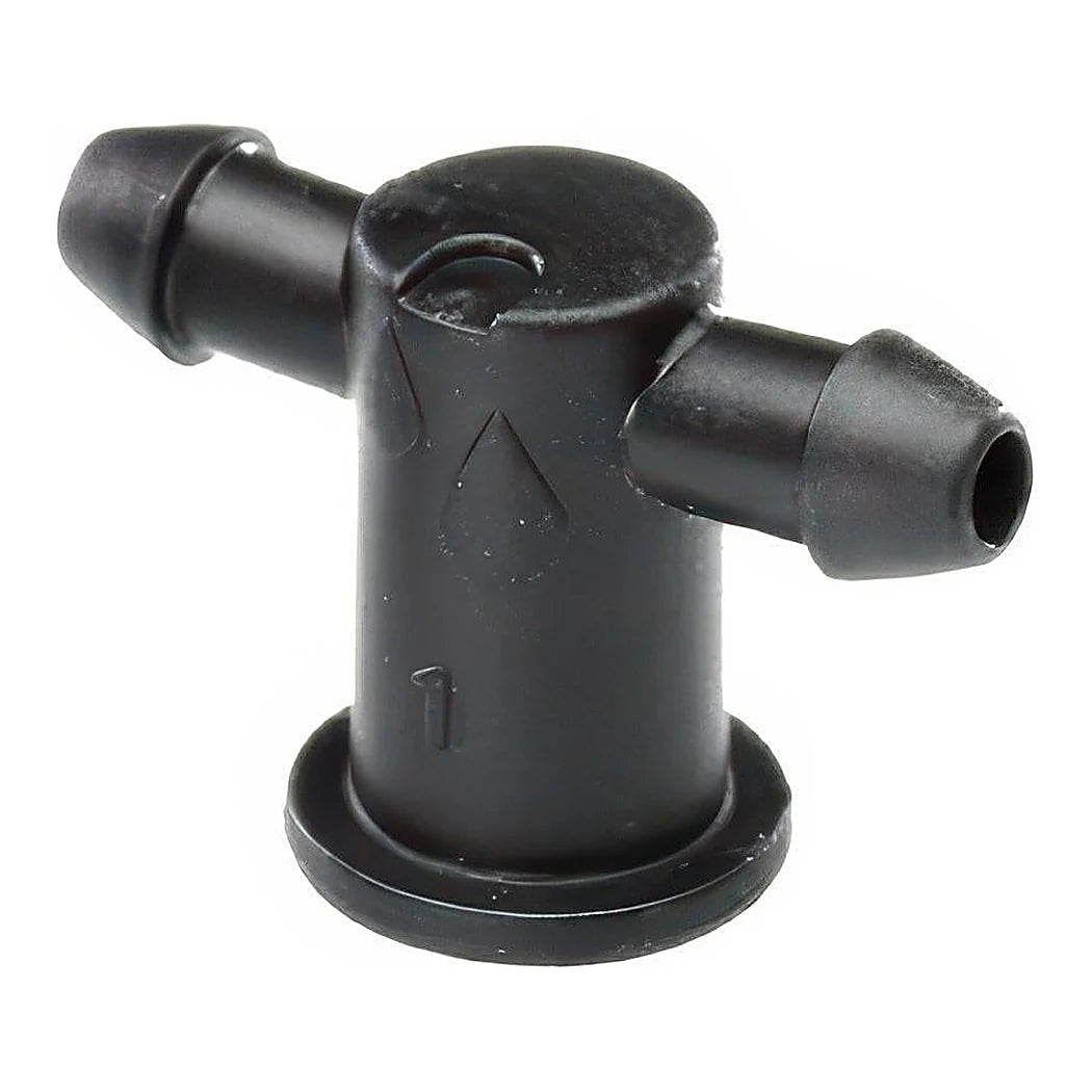 Netafim flat 2-way manifold, black, with two 3 x 5 mm barbed outlets