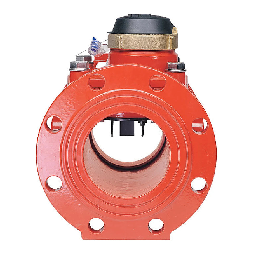 Netafim IRT 4 inch flanged water meter showing paddle wheel at the top of the open passage