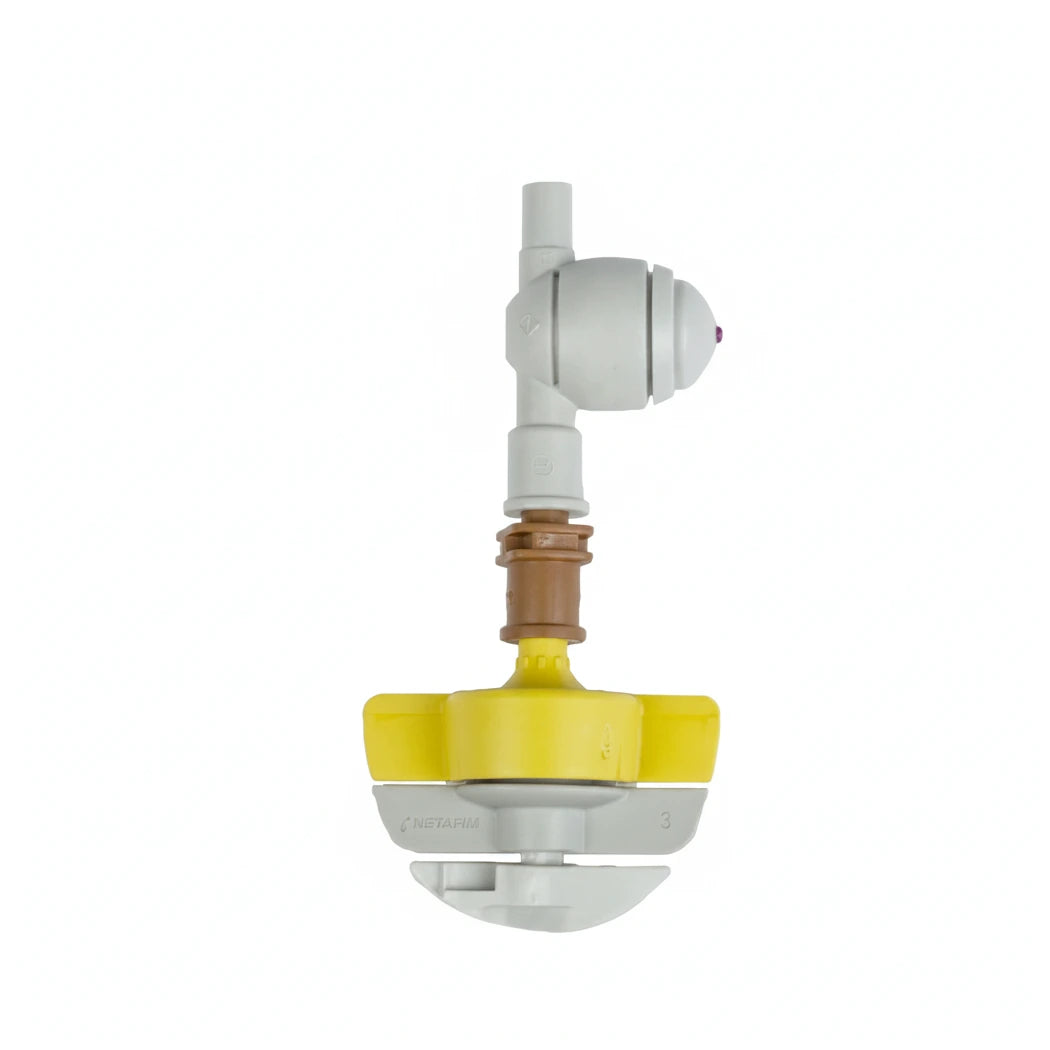 Netafim SpinNet Head Assy, Yellow Body, Brown Mist Control, Grey Spinner