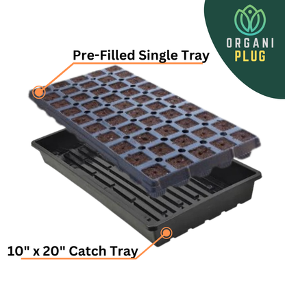 OrganiPlug Seed & Cutting Plugs - Pre-Filled Tray w/ 50 Plugs (Single Tray w/ 10" x 20" Propagation Tray) Overlap Trays