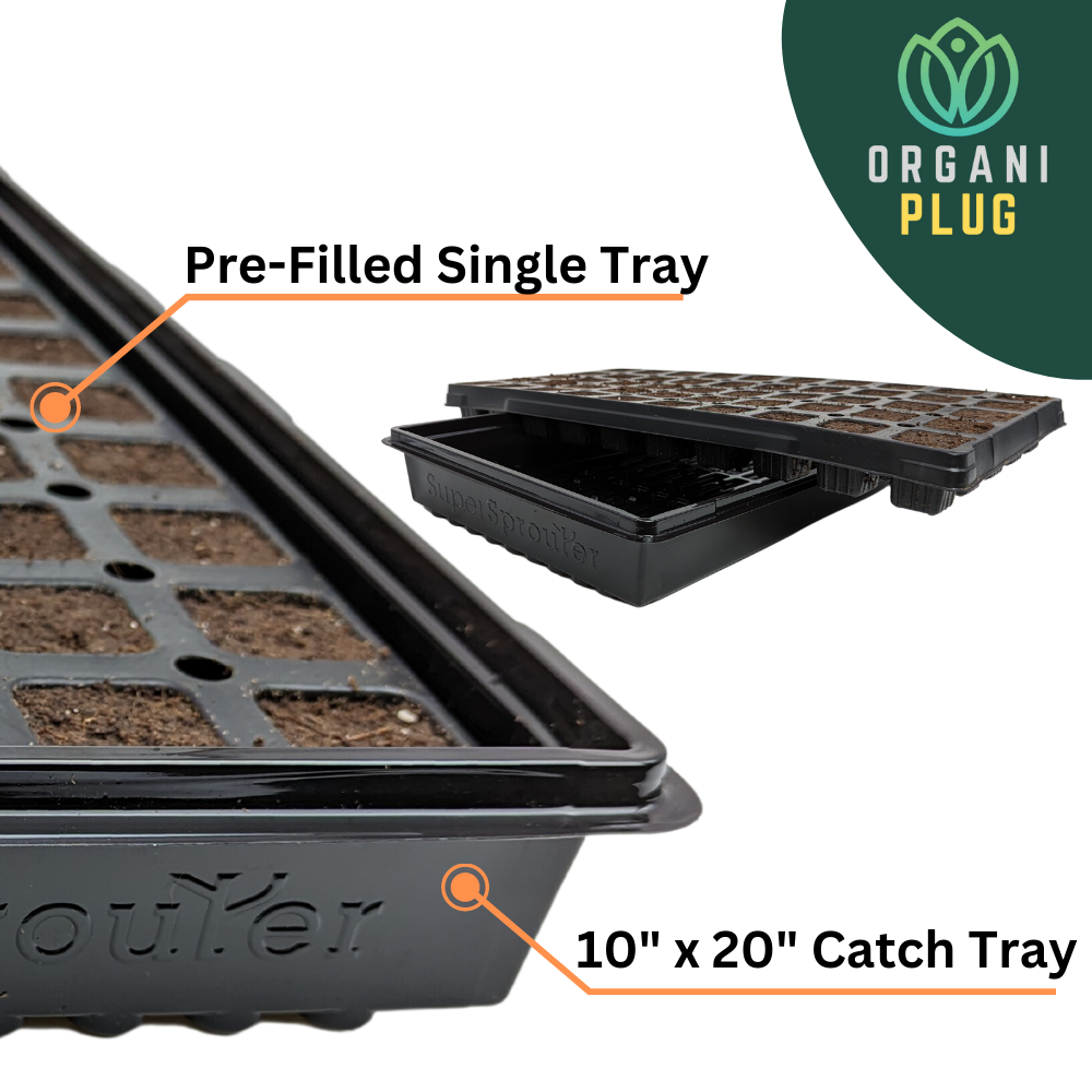 OrganiPlug Seed & Cutting Plugs - Pre-Filled Tray w/ 50 Plugs (Single Tray w/ 10" x 20" Propagation Tray) Crossed Tray