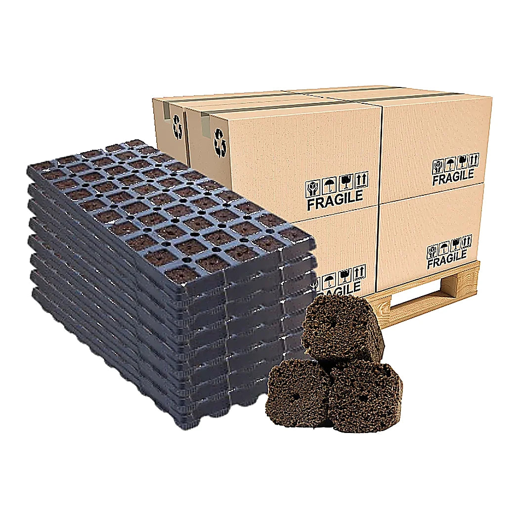 OrganiPlug pre-filled trays on a pallet