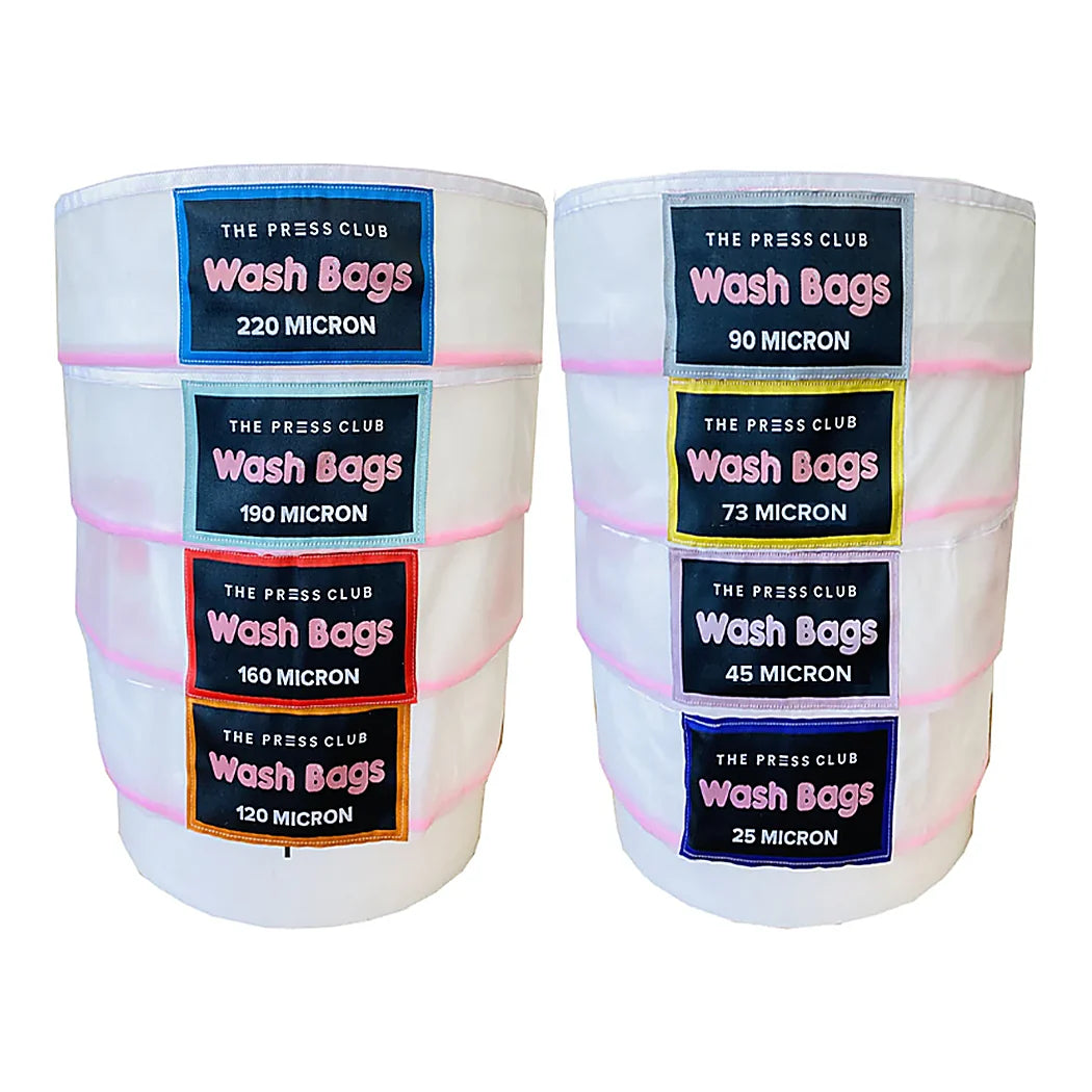 The Press Club 5 GALLON ALL MESH BUBBLE WASH BAGS 8-PACK - 220 / 190 / 160 / 120 / 90 / 73 / 45 / 25 Micron - 5 gallon all-mesh bubble wash bags, 8-pack set
