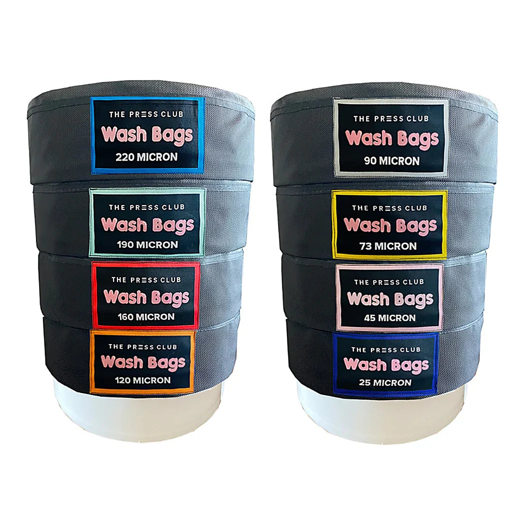 The Press Club 5 GALLON CANVAS BUBBLE BAGS 8-PACK - 220 / 190 / 160 / 120 / 90 / 73 / 45 / 25 Micron - 5 gallon canvas bubble bags, 8-pack set