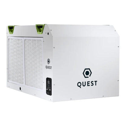 Quest 205 dehumidifier showing the filter end and control panel