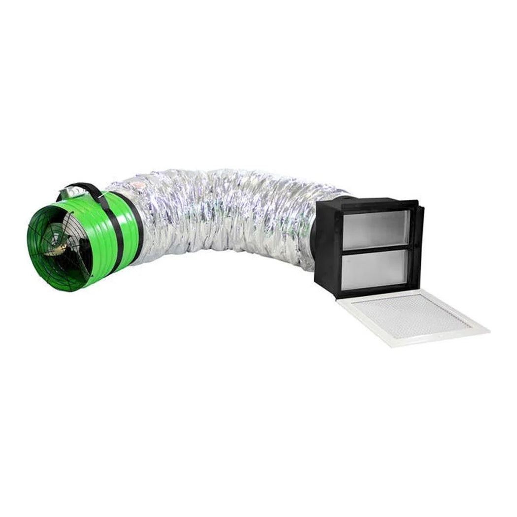 QuietCool ES-1500 ducting and 16 by 16 in grille with the R5 insulated damper doors