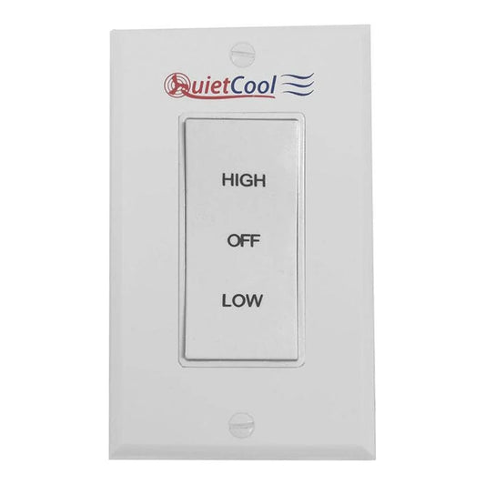 QuietCool HIGH-LOW-OFF rocker switch and wall plate, white