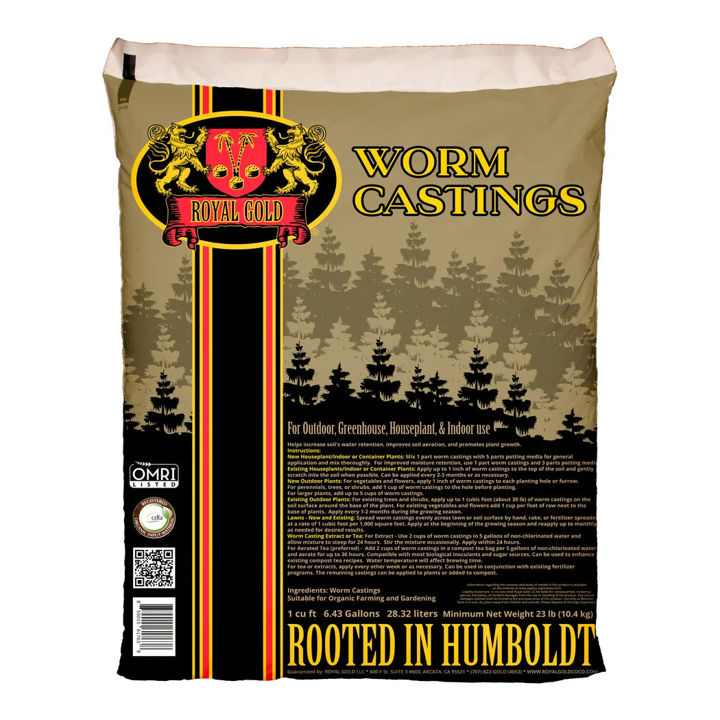 Royal Gold Worm Castings 1 cu ft bag, 100% OMRI Listed earthworm castings for soil, containers and compost tea