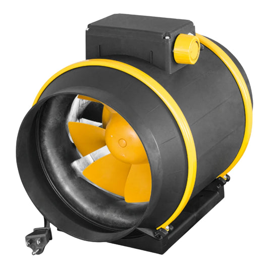 Ruck 8 inch Prime EVO inline duct fan, 859 CFM at 180W, with integrated three-speed switch