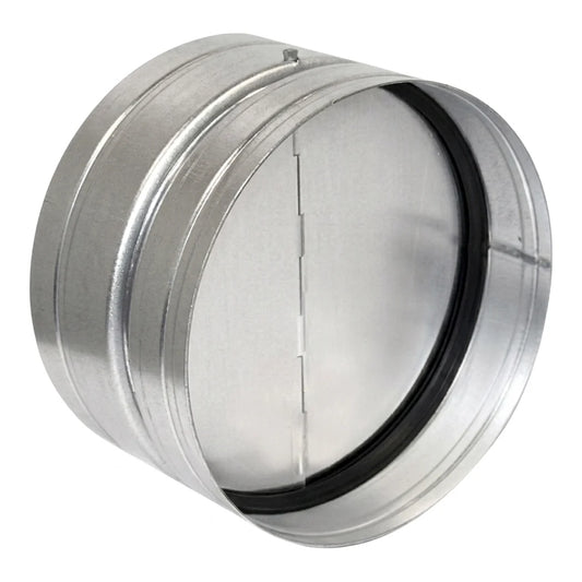 Ruck 4 inch back draught damper, galvanized steel housing with rubber seal, flaps closed